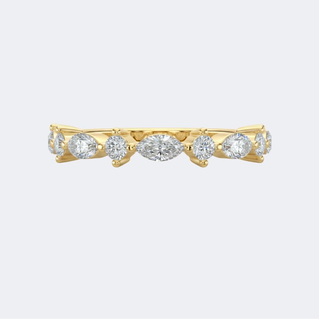 0.45CTW Marquise & Round Scatter Prong Half Eternity Setting Minimalist Ring