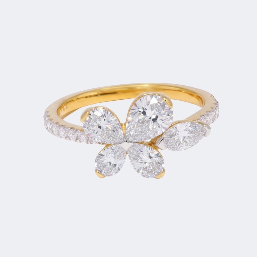 2.00CTW Mixed Cut Pave Accent Diamond Flower Ring