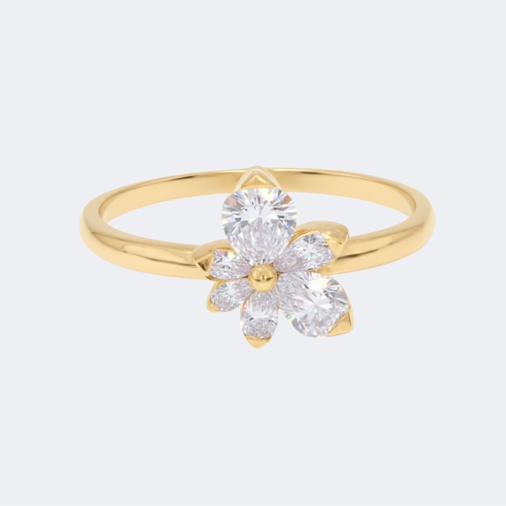 0.50CTW Pear Cluster Petal Prong Solitaire Setting Minimalist Ring