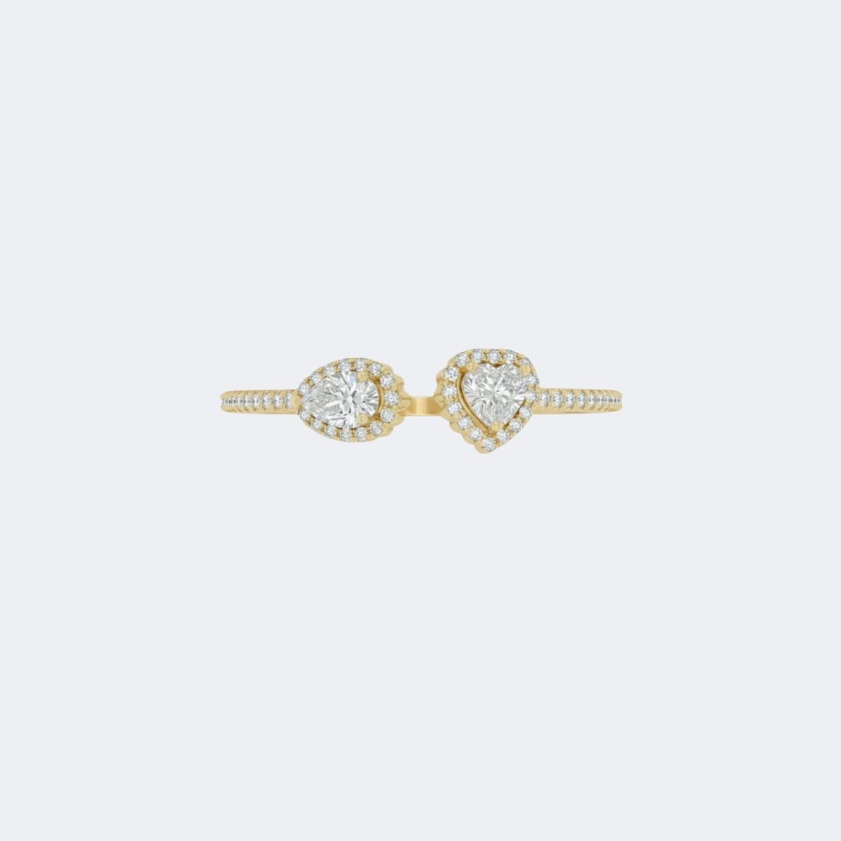 0.45CTW Pear Heart Halo Pave Split Shank Setting Minimalist Ring