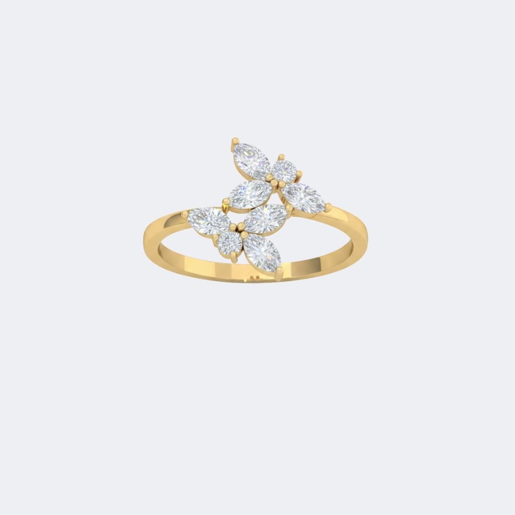 0.90CTW Marquise & Round Butterfly Cluster Solitaire Setting Minimalist Ring