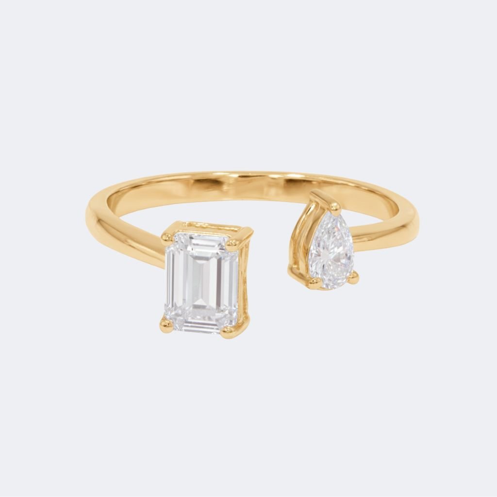 1.15CTW Emerald , Pear Cut Prong Set Diamond Cuff Ring