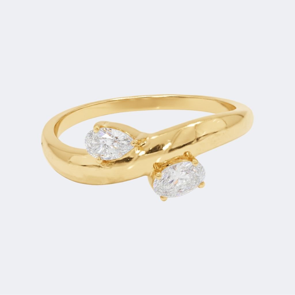 0.35CTW Pear & Oval Toi et Moi Bypass Setting Minimalist Ring