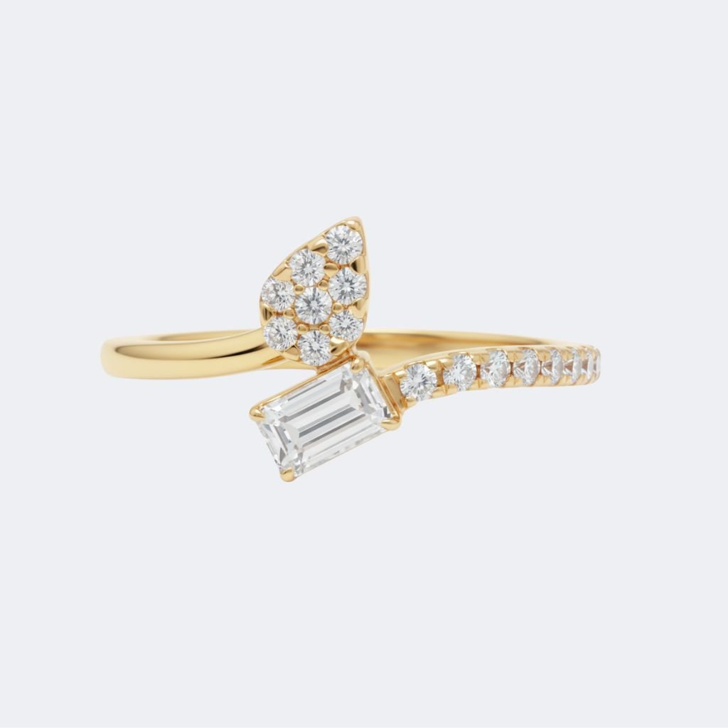 0.60CTW Emerald & Round Cluster Cuff Solitaire Setting Minimalist Ring