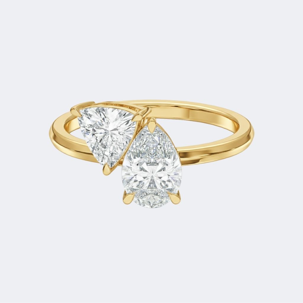 2.00CTW Pear & Trillion Two-Stone Bypass Setting Minimalist Ring
