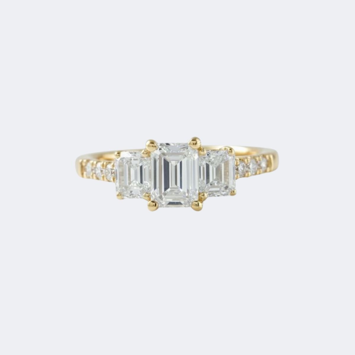 2.00CTW Emerald Cut Solitaire Ring - Three-Stone Accented