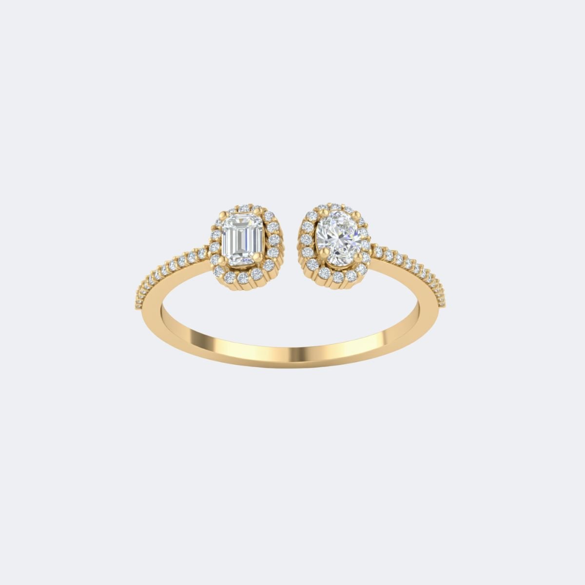 0.40CTW Oval Emerald&Round Pave Halo Open Cuff Setting Minimalist Ring