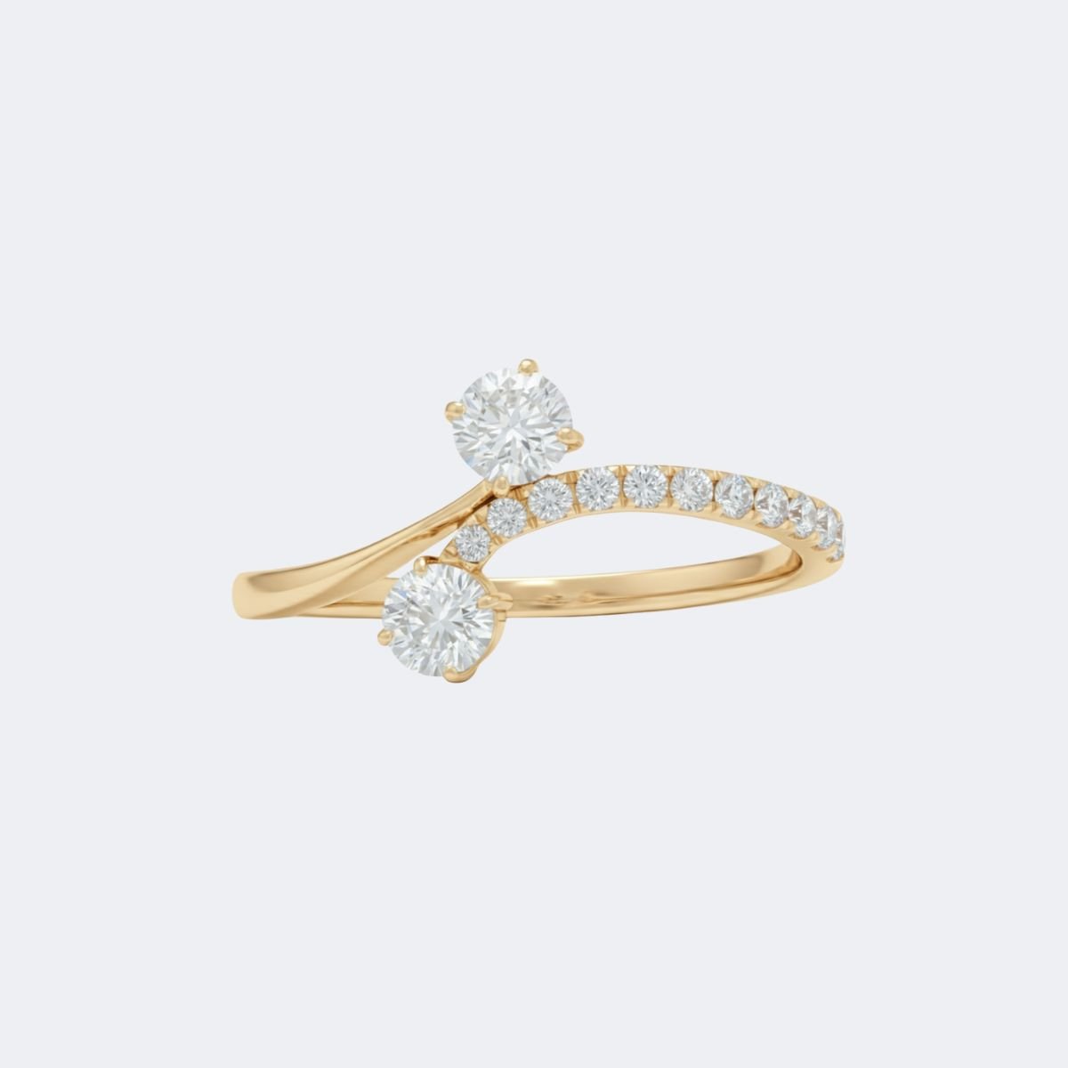 0.60CTW Round Pave Crossover Two-Stone Setting Minimalist Ring