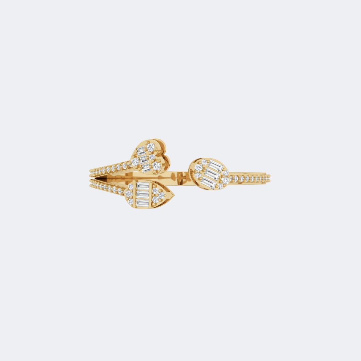 0.30CTW Heart Round & Baguette Pave Cluster Open Cuff Setting Minimalist Ring