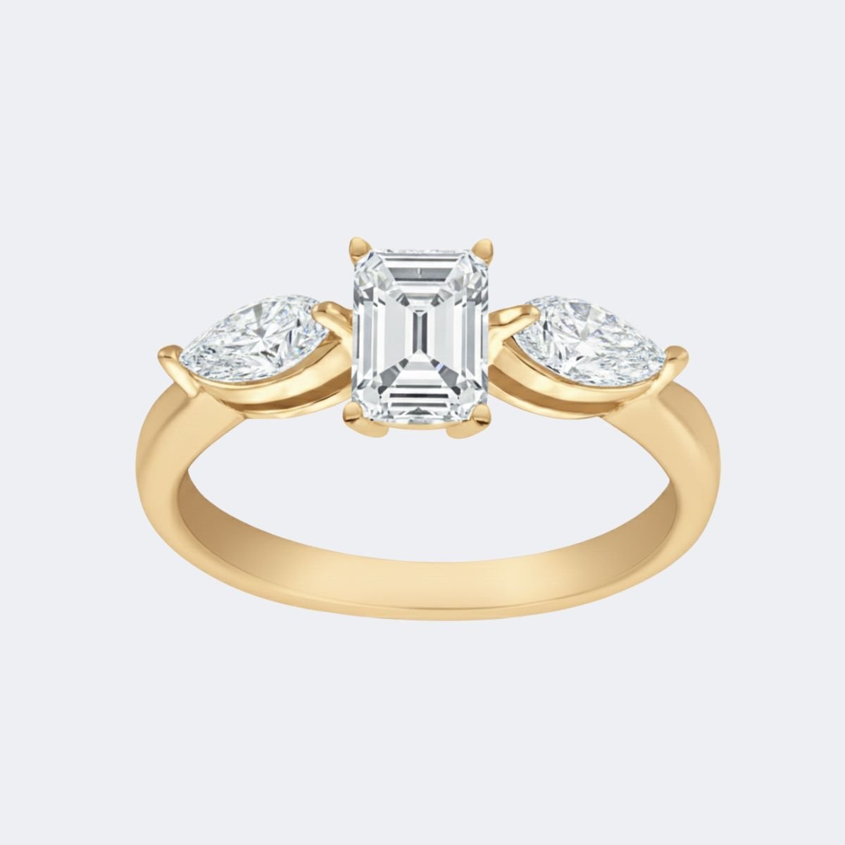 1.00CTW Emerald & Marquise Three-Stone Solitaire Trilogy Ring